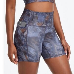 Fabletics Small Oasis PureLuxe High Waist 5'' Bike Shorts Brown Blue